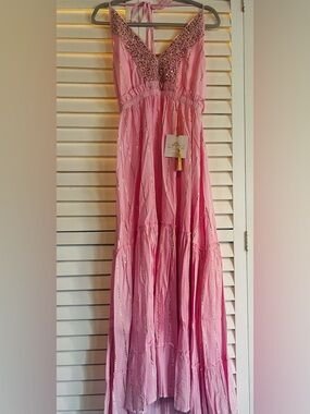 Romantic One of a kind Pink Maxi Skirt with Gold Trim NWT